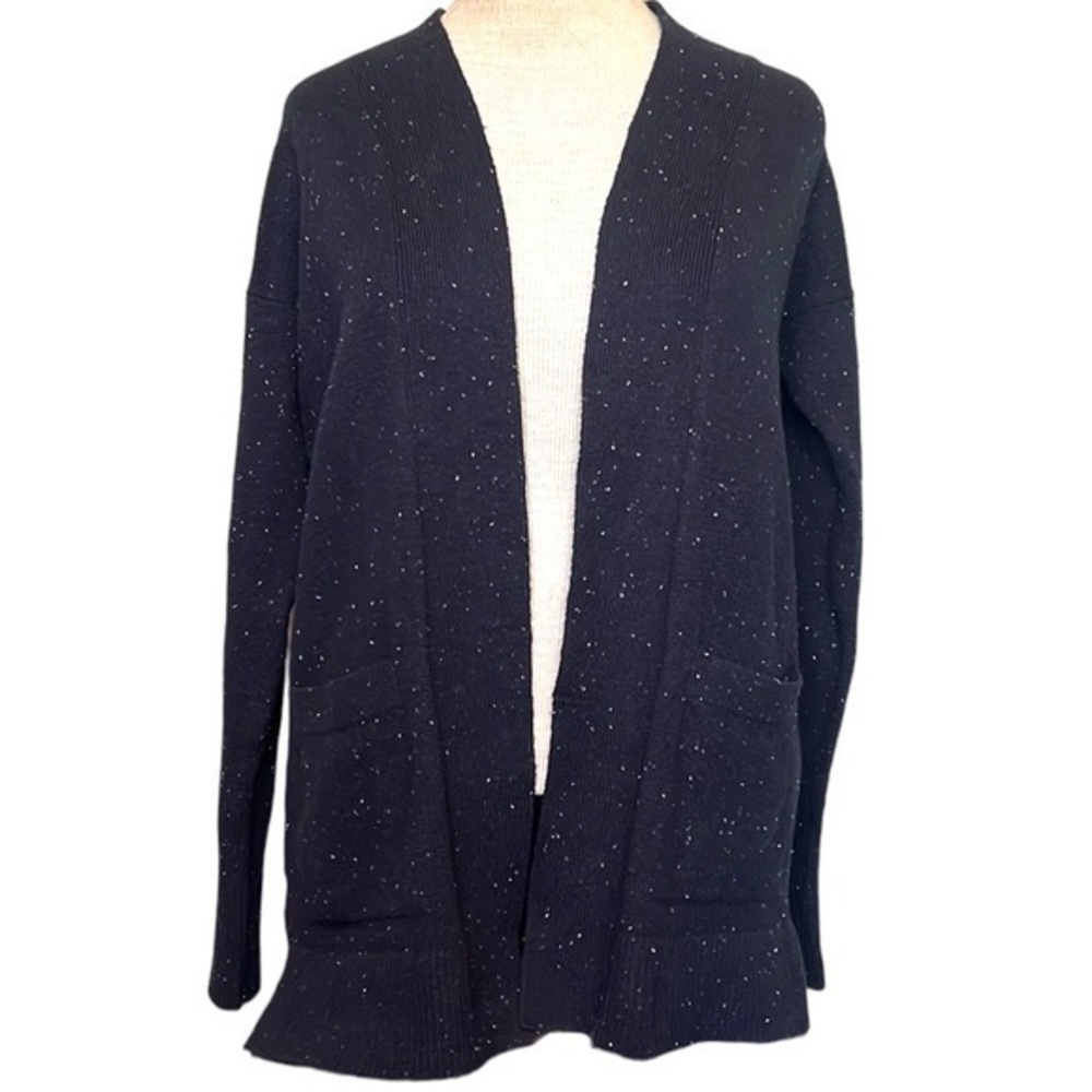 Loft Speckled Long Sleeve Cardigan Sweater, navy blue and white, women’s xxsp
